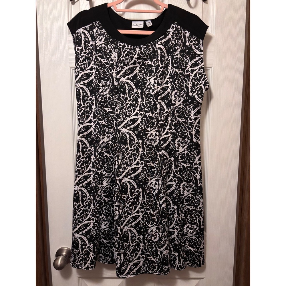 Kim Rogers Petite Black White Floral Paisley Sleeveless A-Line Dress PM